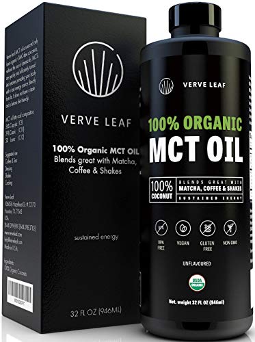 Product Cover Verve Leaf - 100% Organic Virgin MCT Coconut Oil - Perfect Source of Sustained Energy from Fat and Gets You in The Ketosis Zone Fast - Boosts Cognitive Function, Mental Clarity and Focus - 32 oz