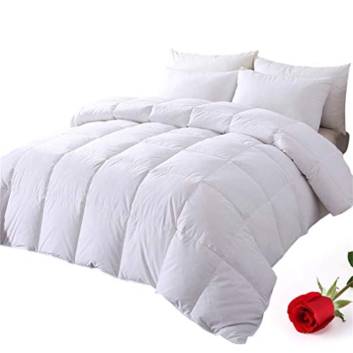 Product Cover DOWNCOOL 100% Cotton Quilted Down Comforter with Corner Tabs - White Goose Duck Down Feather Filling - Lightweight and Medium Warmth Box Stitched All-Season Duvet Insert - Full/Queen