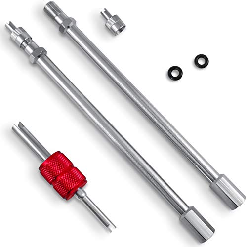 Product Cover 6 Inch Dually Valve Stem Extenders - 2 Pack - Easy Install, Heavy Duty, Straight Metal Dual Wheel Valve Stem Extensions for RV Tires, Truck, Motorhome, Coach, Pickup, Ram 3500, Trailer, OEM Grade