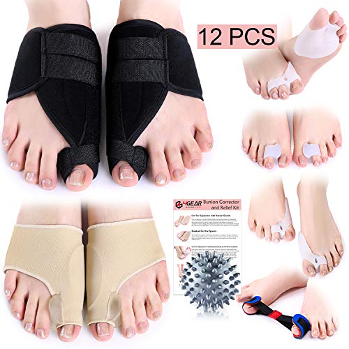 Product Cover Bunion Corrector & Relief Kit-12 PCs-Adjustable Bunion Splints, Bunion Protective Sleeves, Toe Separators, Exercise Strap & Spiky Massage Ball-Pain Relief in Hallux Valgus, Hammer Toe & Tailor Bunion