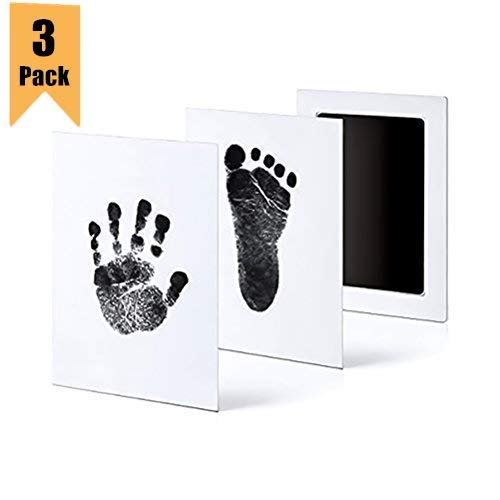 Product Cover 3 Pack Premium No-Mess Ink Baby Footprint & Handprint Ink Pad Safe and Non-Toxic Ink Perfect New Baby (Black)