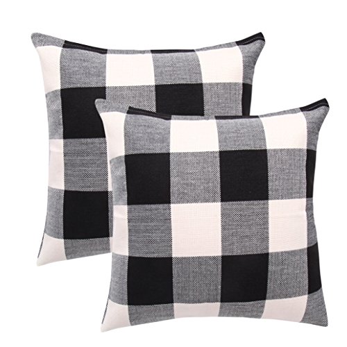 Product Cover famibay Plaid Pillow Covers Square Tartan Checkers Cotton Linen Throw Pillow Cases Decorative Pillow Cushion Cover Set for Home Sofa Couch Bed 18X18 Inch Pack of 2