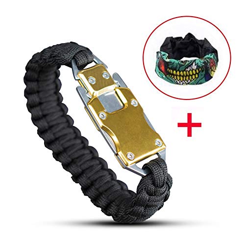Product Cover 24kmagic Outdoor Camping Survival Bracelets Outdoor Hiking Travelling Hunting Gear Emergency Tactical Parachute Rope Bracelet with Packet Knife (Gold)