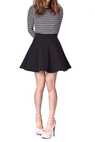 Product Cover Basic Solid Stretchy Cotton High Waist A-line Flared Skater Mini Skirt