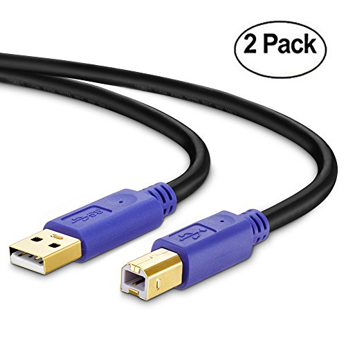 Product Cover Printer Cable 3Ft, Tanbin 2Pack 3ft USB 2.0 High Speed Gold-Plated Connectors Printer Scanner Cable Cord A Male to B Male for HP, Canon, Lexmark, Epson, Dell, Xerox, Samsung etc