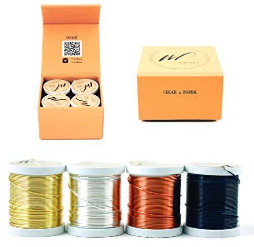 Product Cover 20 Gauge Tarnish Resistant Silver-Plated Copper and Copper Wire Set of 4 spools for Wrapping Jewelry Making Beading Floral Colored DIY Artistic Craft Coil Wire kit (WF Color Set 1, 0.80 mm)