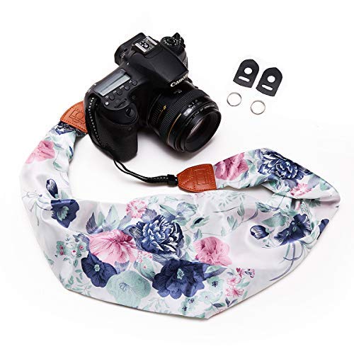 Product Cover Camera Strap Scarf Vintage Floral Fabric DSLR Universal Neck Shoulder Belt for Women by Deanoy(Pink)