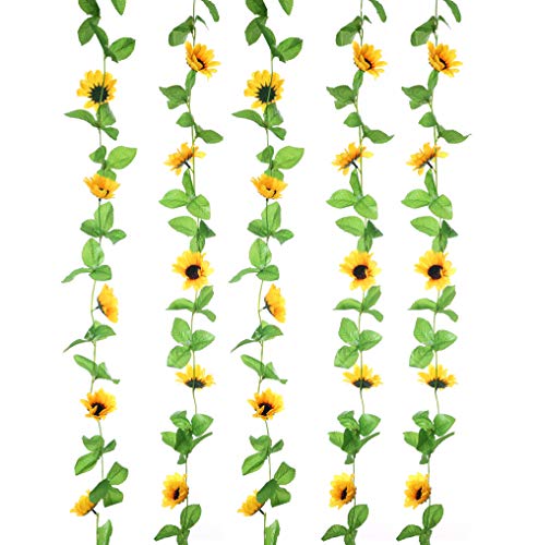 Product Cover UUPP 2Pcs 8.5FT Artificial Sunflower Garland Silk Fake Flower Ivy Vines for Home Hotel Office Garden Wedding Party Outside Decoration