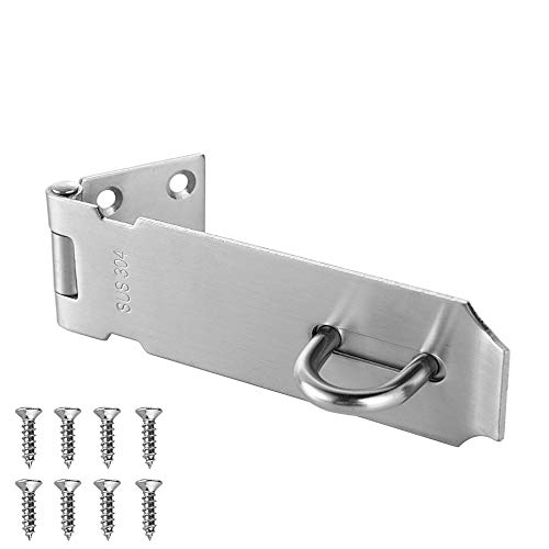Product Cover JQK Door Hasp Latch Lock, 5 Inch 304 Stainless Steel Safety Packlock Clasp Thickness 1.9 mm, Brushed Finish, DL130-BN