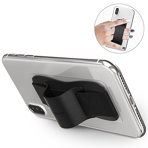 Product Cover Sinjimoru Phone Grip Stand, Secure Handy Phone Strap for iPhone and Android. Phone Holder with Leather Phone Stand. Sinji Grip, Black.