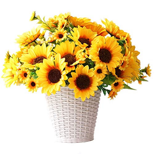 Product Cover UUPP 2 Bunches Artificial Sunflowers Fake Silk Flower Bouquet Artificial Flowers for Home Wedding Office Party Decor, 11.8''