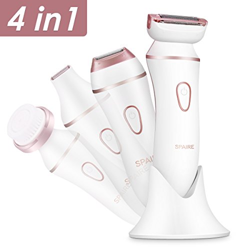 Product Cover Lady Electric Shaver Bikini Trimmer, Spaire 4 in 1 Electric Shaver for Women Rechargeable Hair Removal Facial Cleansing Brush Cordless Wet/Dry for Leg, Underarm, Bikini Line