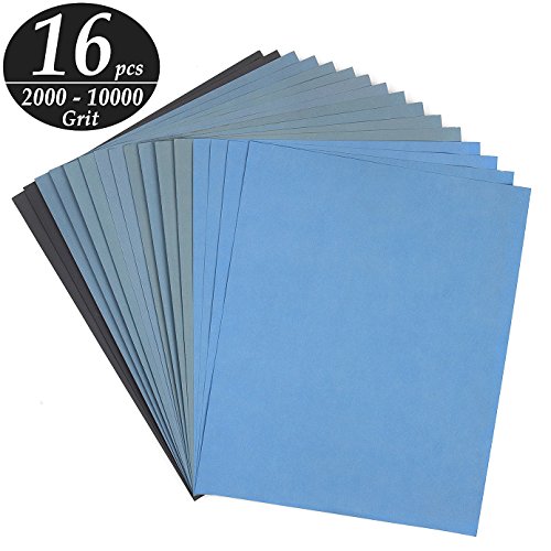 Product Cover ADVcer 9x11 inch 16 Sheets Sandpaper, Wet or Dry 2000-10000 Grit 8 Assortment Sand Paper, Super Fine Abrasive Pads for Automotive Sanding, Wood Turing Finishing, Metal Furniture Polishing and More