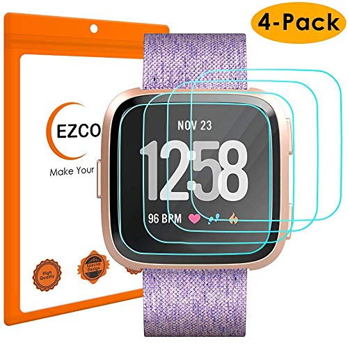 Product Cover EZCO 4-Pack Screen Protector Compatible with Fitbit Versa & Versa Lite (Not for Versa 2), Waterproof Tempered Glass Screen Protector Cover Saver for Versa Smart Watch Scratch Resist Anti-Bubble