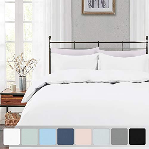 Product Cover Pure White Duvet Cover King - 400 Thread Count 100% Cotton, 3 Piece Sateen Weave Bedding Set, Soft Luxury Comforter Cover and Two Pillow Shams, with Button Closure and Corner Ties