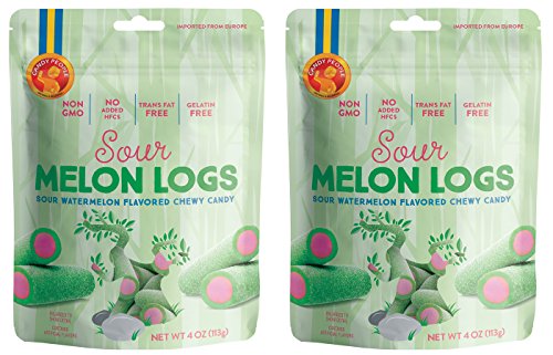 Product Cover Candy People 100% Swedish Sour Melon Logs - Sour Watermelon Flavored Chewy Candy -- Non-GMO, Trans Fat Free and Gelatin Free - 2-Pack