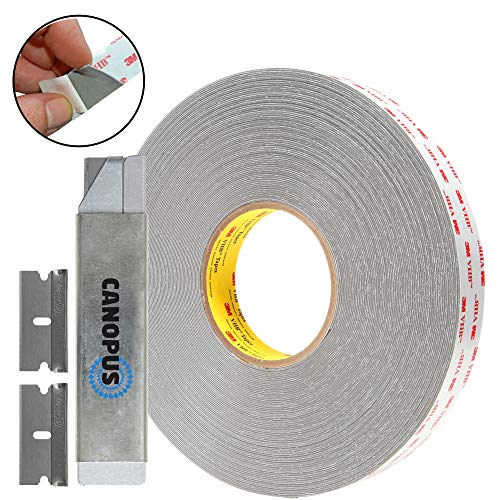 Product Cover 3M Double Sided Tape, RP32, Heavy Duty VHB, Two Sided Mounting Tape, 0.5 in x 5 yd with Box Cutter and Razor Replacement by Canopus