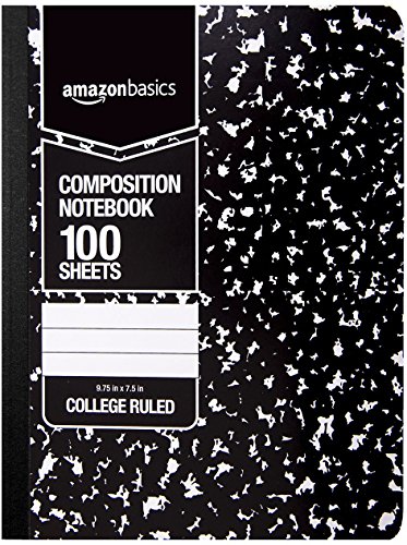 Product Cover AmazonBasics College Ruled Composition Notebook, 100 Sheet, Marble Black, 4-Pack