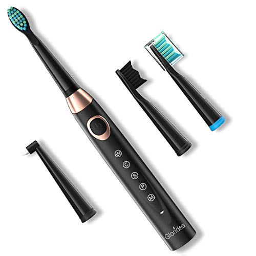 Product Cover 5 Modes Electric Toothbrush Sonic Rechargeable Toothbrushes for Teens, Adults and People with Braces,Teeth whitening toothbrush, Waterproof USB Toothbrush with Smart Timer and 4 Brush Heads, Black