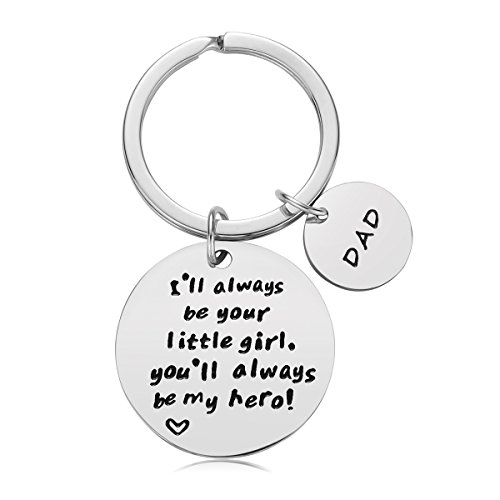 Product Cover Father's Day Gift - Dad Gift from Daughter for Birthday, I'll Always Be Your Little Girl, You Will Always Be My Hero Keychain, Stainless Steel