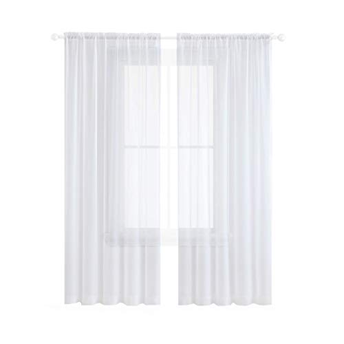 Product Cover Anjee 2 Panels White Sheer Curtains 45 Inches Long, Rod Pocket Window Treatment Sheer Voile Drapes for Bedroom, Living Room, Kitchen, W54 x L45 Inch