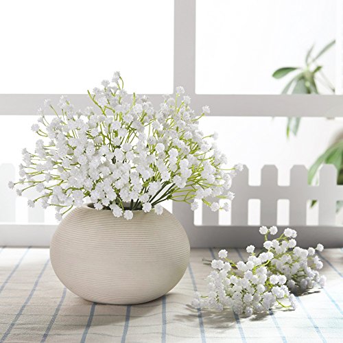 Product Cover JUSTOYOU 10pcs Babies Breath Flowers Artificial Fake Gypsophila PU Silica for Wedding Bridal Bouquet Home Floral Arrangement White