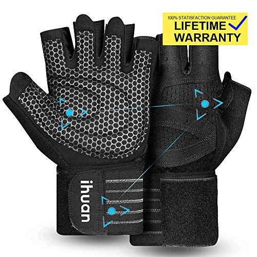 Product Cover Updated 2020 Version Professional Ventilated Weight Lifting Gym Workout Gloves with Wrist Wrap Support for Men & Women, Full Palm Protection, for Weightlifting, Training, Fitness, Hanging, Pull ups