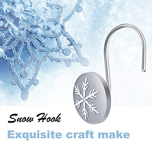 Product Cover AGPTEK 12 PCS Anti-Rust Decorative Shower Curtain Hooks for Home, Bathroom, Bedroom, Baby Room, Living Room & More -Snow Snowflake - Light Grey