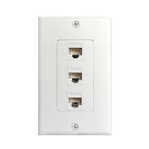 Product Cover 3Port Cat6 Wall Plate and Keystone,Fly Tiger,RJ45 Jack Ethernet Connector,Female to Female,White