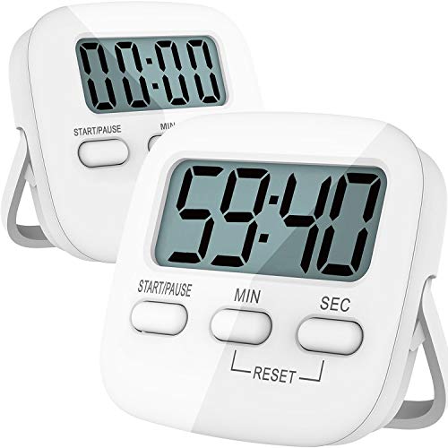 Product Cover Kitchen Timer, 2 Pack Digital Kitchen Timer Magnetic Countdown Stopwatch Timer with Loud Alarm, Big Digit, Back Stand, Hanging Hole for Cooking, Shower, Bathroom, Kids, Teacher - AAA Battery Included