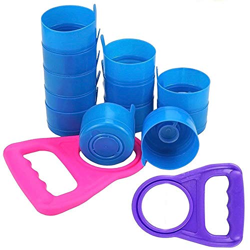 Product Cover Wesdxc 20 Pieces Non Spill Caps Anti Splash Bottle Caps Reusable for 55mm 3 and 5 Gallon Water Jugs with 2 Pieces Water Bottle Handle（Random Color）