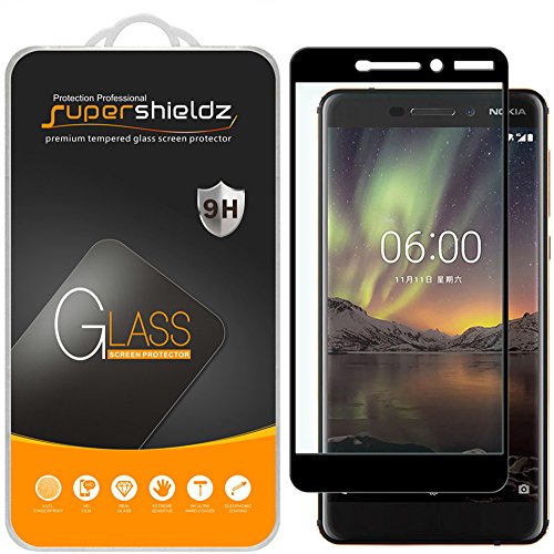 Product Cover (2 Pack) Supershieldz for Nokia 6.1 (Nokia 6 2018) Tempered Glass Screen Protector, (Full Screen Coverage) Anti Scratch, Bubble Free (Black)