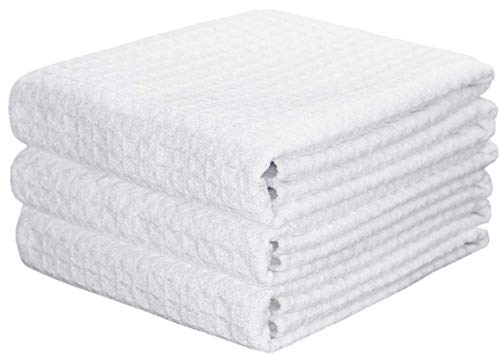 Product Cover Mia'sDream Microfiber Waffle Weave Kitchen Towel Set Thick Washcloth Dish Cloth Kitchen Cleaning Tea Towel,3 Pack,16inch X 24inch, White