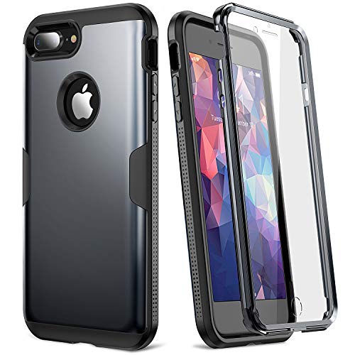 Product Cover YOUMAKER Case for iPhone 8 Plus & iPhone 7 Plus, Full Body Rugged with Built-in Screen Protector Heavy Duty Protection Slim Fit Shockproof Cover for Apple iPhone 8 Plus (2017) 5.5 Inch - Black