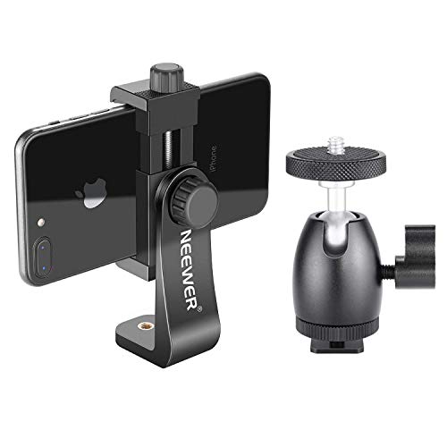 Product Cover Neewer Cellphone Holder Clip Desktop Tripod Mount with Mini Ball Head Hot Shoe Adapter for 14-inch and 18-inch Ring Light and iPhone, Samsung, Huawei Smartphone Within 1.9-3.9 inches Width