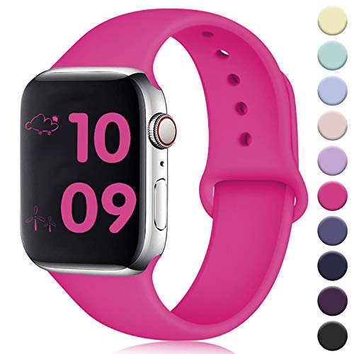 Product Cover DaQin Bands Compatible with Apple Watch Band 42mm 44mm, Soft Silicone Sport Replacement Wristbands Strap for Apple iWatch Series 5 Series 4, Series 3/2/1, Rose Pink, M/L