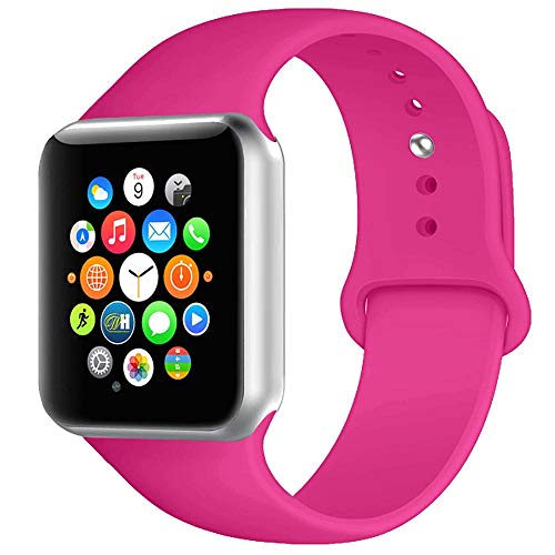 Product Cover BOTOMALL Compatible with Iwatch Band 38mm 40mm 42mm 44mm Classic Silicone Sport Replacement Strap Bracelet for Iwatch All Models Series 4 Series 3 Series 2 1 (Barbie Pink,42/44mm S/M)