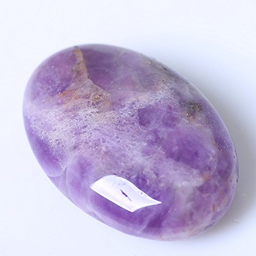 Product Cover HongJinTian Amethyst Thumb Oval Worry Stone - Natural Quartz Crystal Palm Pocket Energy Healing Stone Flatback