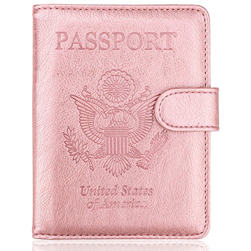 Product Cover WALNEW Passport Holder Cover Case RFID Passport Travel Wallet, Rosegold