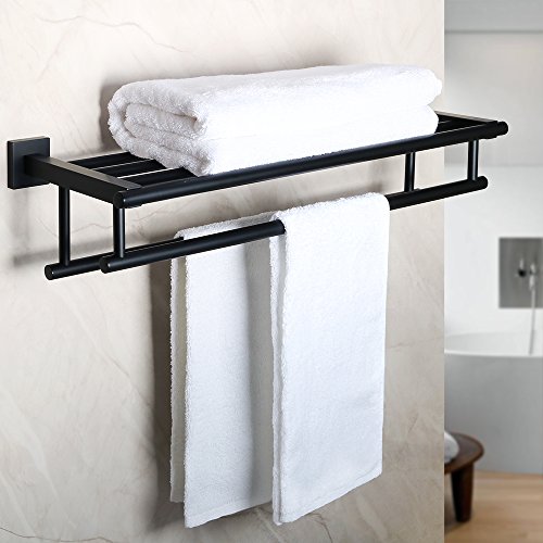 Product Cover Alise GZ8000-B Bathroom Lavatory Towel Rack Towel Shelf with Two Towel Bars Wall Mount Holder,24-Inch SUS 304 Stainless Steel Matte Black