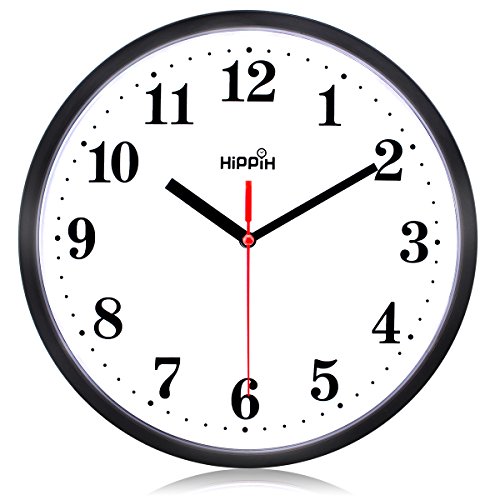 Product Cover Hippih clock Black Wall Clock Silent Non Ticking Quality Quartz (Red - 4)