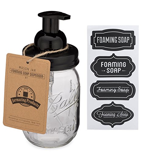Product Cover Jarmazing Products Mason Jar Foaming Soap Dispenser - Black - with 16 Ounce Ball Mason Jar - One Pack!