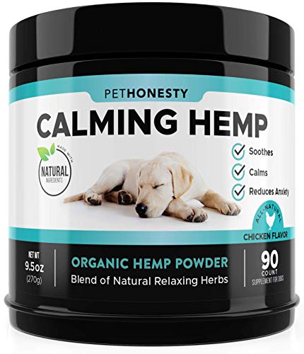 Product Cover PetHonesty Hemp Calming Treats for Dogs - All-Natural Soothing Snacks with Hemp + Valerian Root, Stress & Dog Anxiety Relief- Aids with Thunder, Fireworks, Chewing & Barking (Chicken, 90ct)