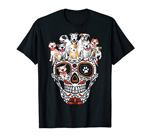 Product Cover Pitbull Mom Sugar Skull Shirt- Funny Gothic Dog Mom Dad Gift