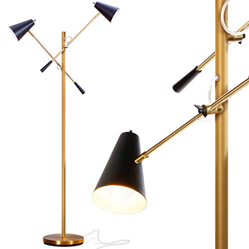 Product Cover Brightech Ella - Mid Century Modern, Gold LED Floor Lamp with Two Arms -Standing Light for Living Room, Office, Crafts & Tasks - Enjoy Sewing, Puzzles - Gold/Brass & Black