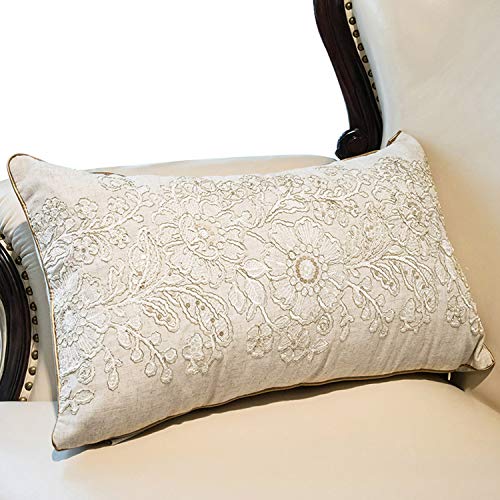 Product Cover Hahadidi Throw Pillow Covers for Couch/Bed/Sofa Home Decorative Cushion Cases Flower Crewel Embroidery Pillowcases,Nature Color,14 x 24 Inch（35x60cm）