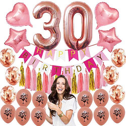 Product Cover 30th Birthday Decorations for Women | Her Party Supplies Dirty Thirty Rose Gold Girl Kit