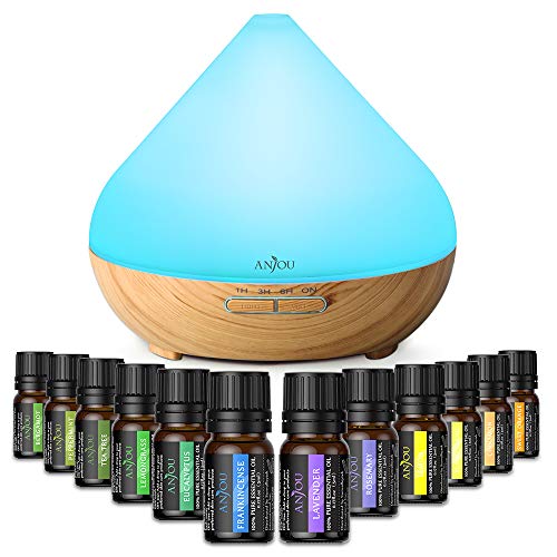 Product Cover Essential Oil Diffuser Set, Anjou 300ml Ultrasonic Aromatherapy Diffuser with 12 Plant Upgrated Essential Oils, Cool Mist Humidifiers 8 Modes Night Light, 3-in-1 Perfect for Bedroom Living Room Office