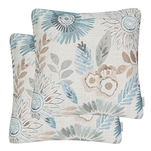 Product Cover Mika Home Pack of 2 Decorative Throw Pillows Cases Cushion Cover for Sofa Couch Bed,Sunflower Pattern,20x20 Inches,Blue Cream