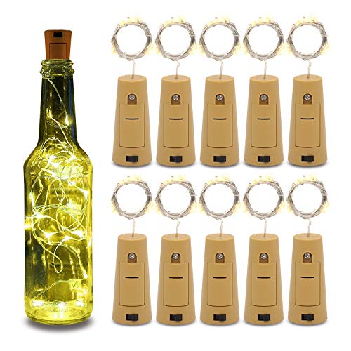 Product Cover Betus 10 Pack Wine Bottles Cork String Lights - Battery Powered - Decorations for Garden, Wedding, Christmas & Party - Warm Light - 10 LEDs/3 Ft (Packs of 10)